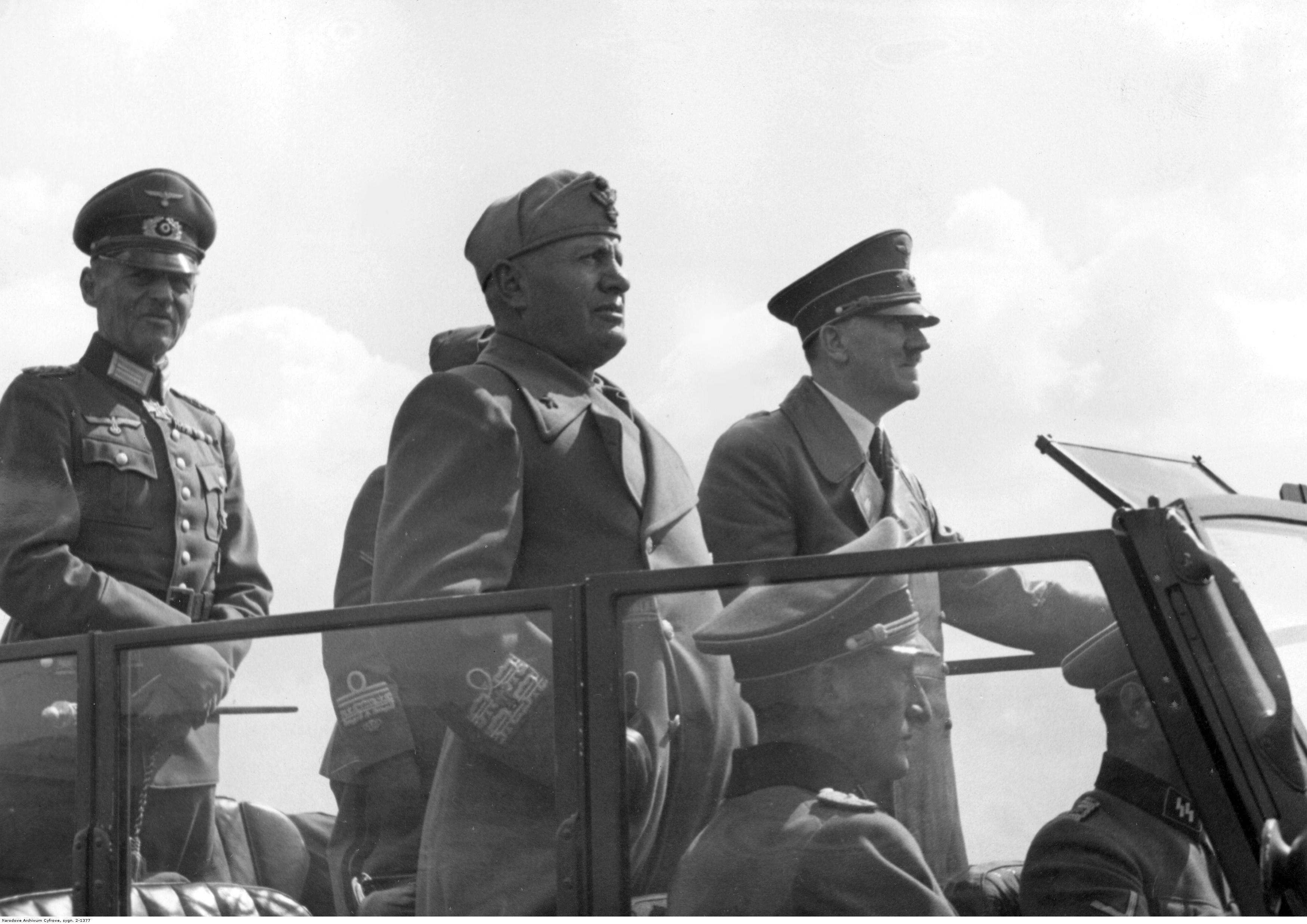 Hitler and Mussolini on their way to review Italian troops in the Ukraine